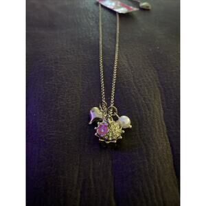 BETSEY JOHNSON Crystal CUPCAKE NECKLACE charm Faux Pearl Heart Gold Tone New